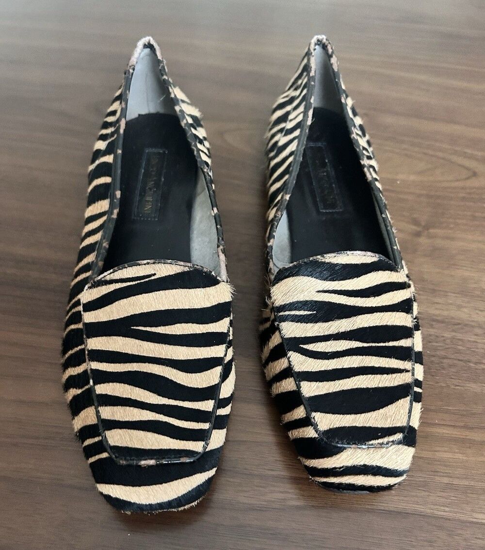 Enzo Angiolini Animal Print Faux Fur Loafer Flats Square Toe Slip-On 9.5 M